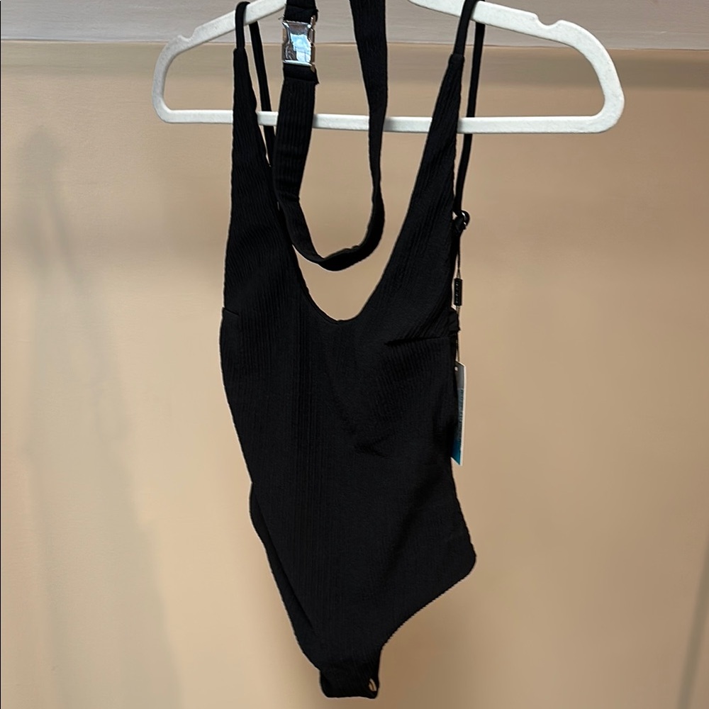 Shady Lady Black Ribbed Cheeky One-Piece Swimsuit, New, Small